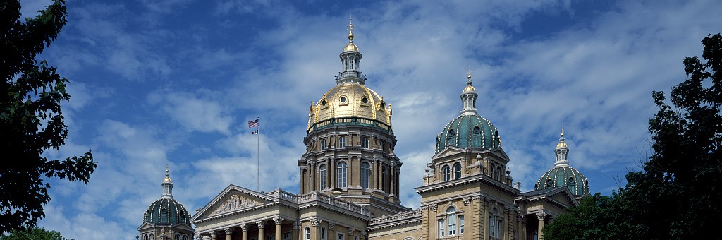 The Iowa State Capitol building and grounds.